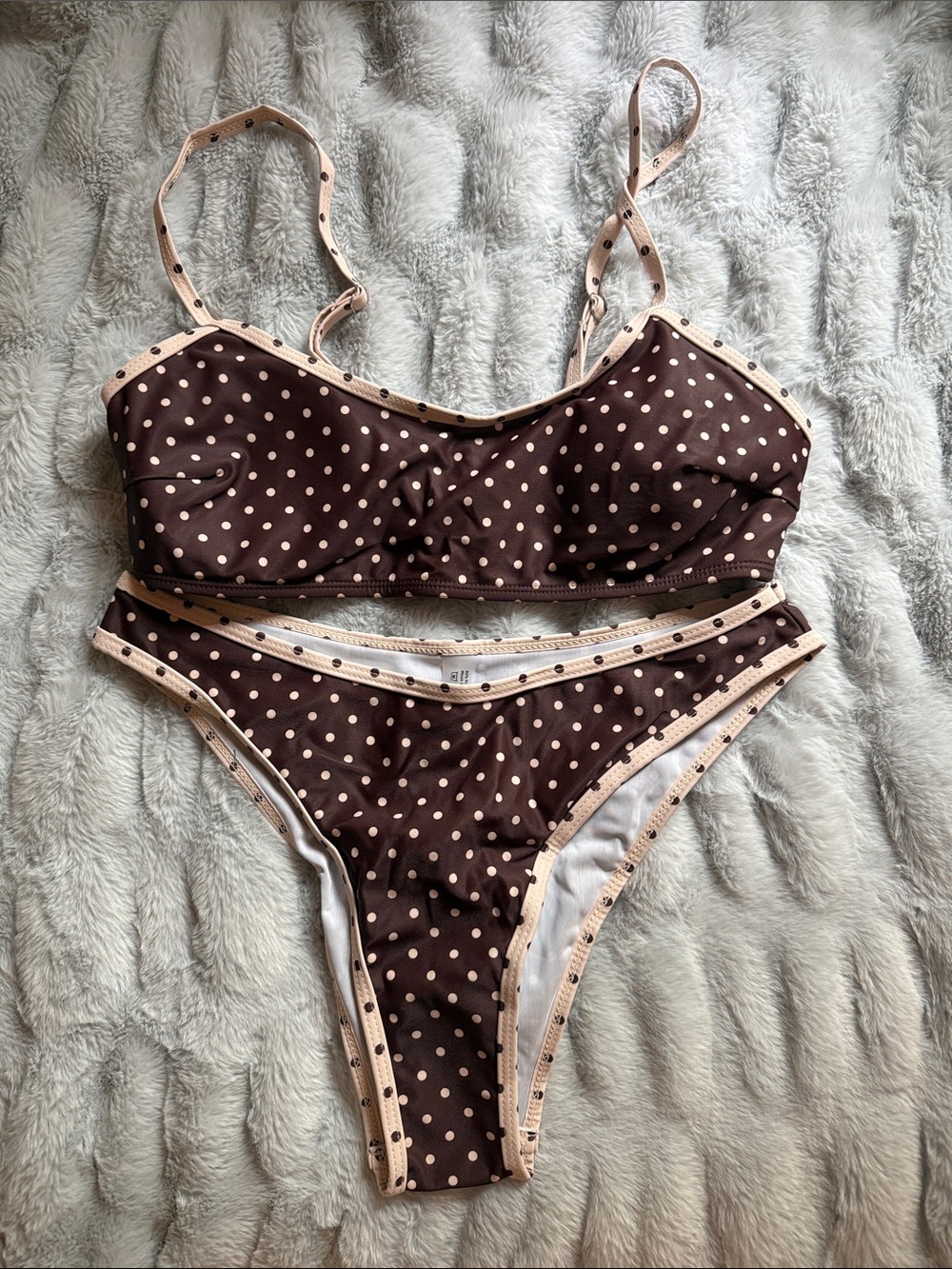 SHEIN Brown Polka Dot Two-Piece Bikini with Cream Trim